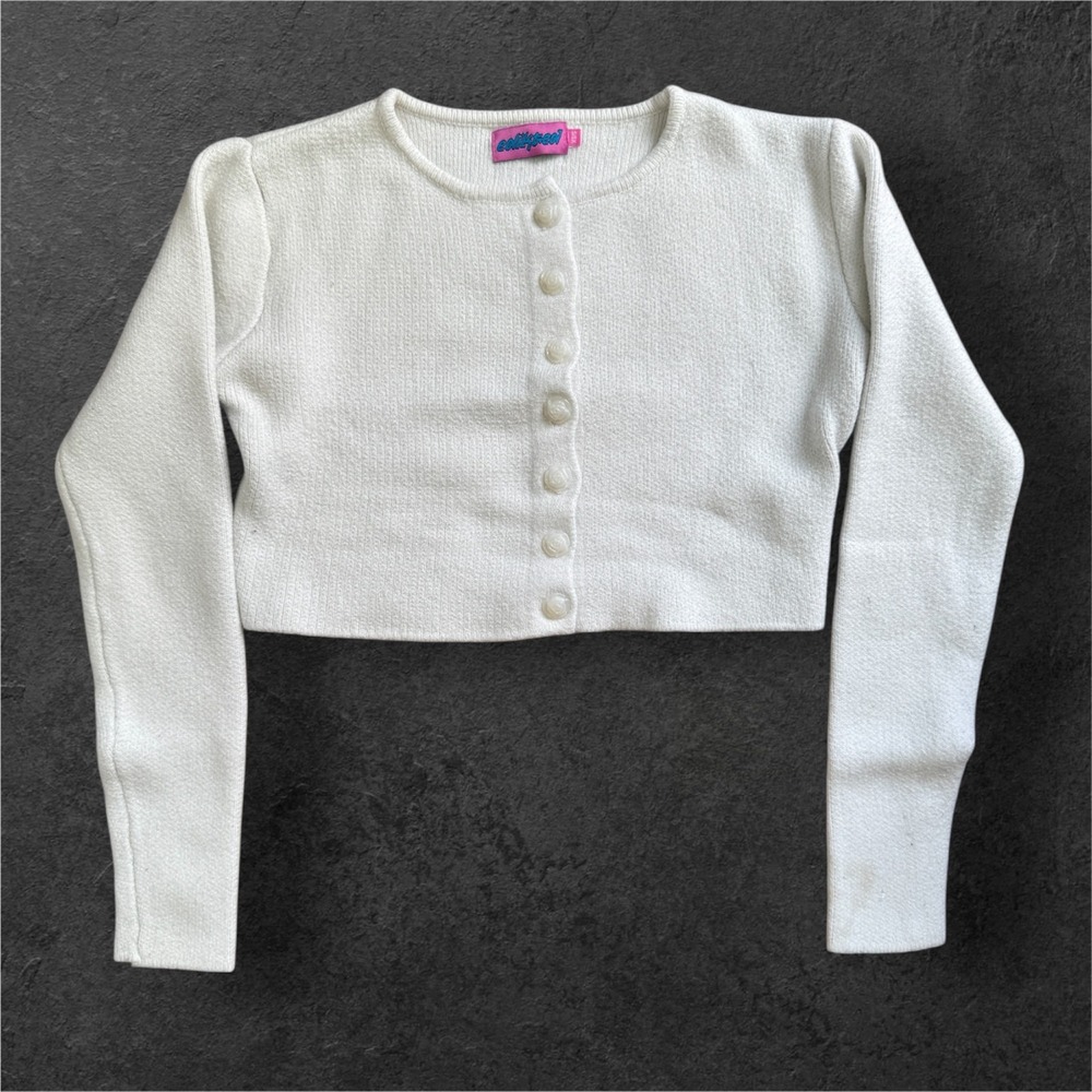 Edikted Womens Cropped Rose Button Cardigan Sweater Off White XS/S Long Sleeve